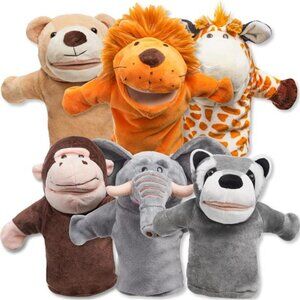 6Pcs Kids Hand Puppet Set with Working Mouth, Toddler Animal Plush Toy Birthday